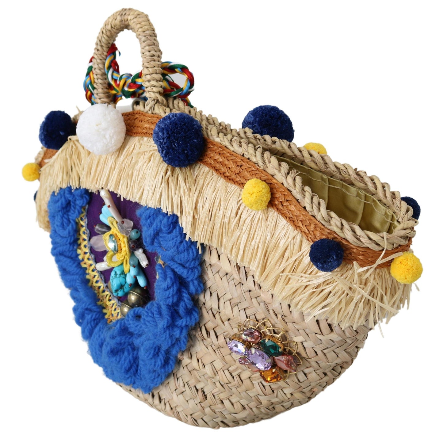 Multicolor Straw Fur Balls Crystals Hand Tote Borse Bag - coffeewithmee2
