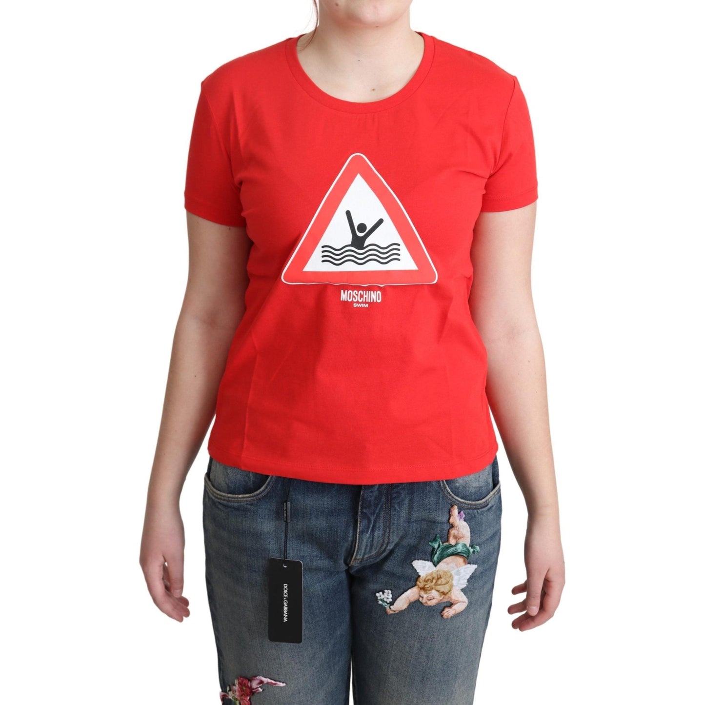 Red Cotton Swim Graphic Triangle Print T-shirt