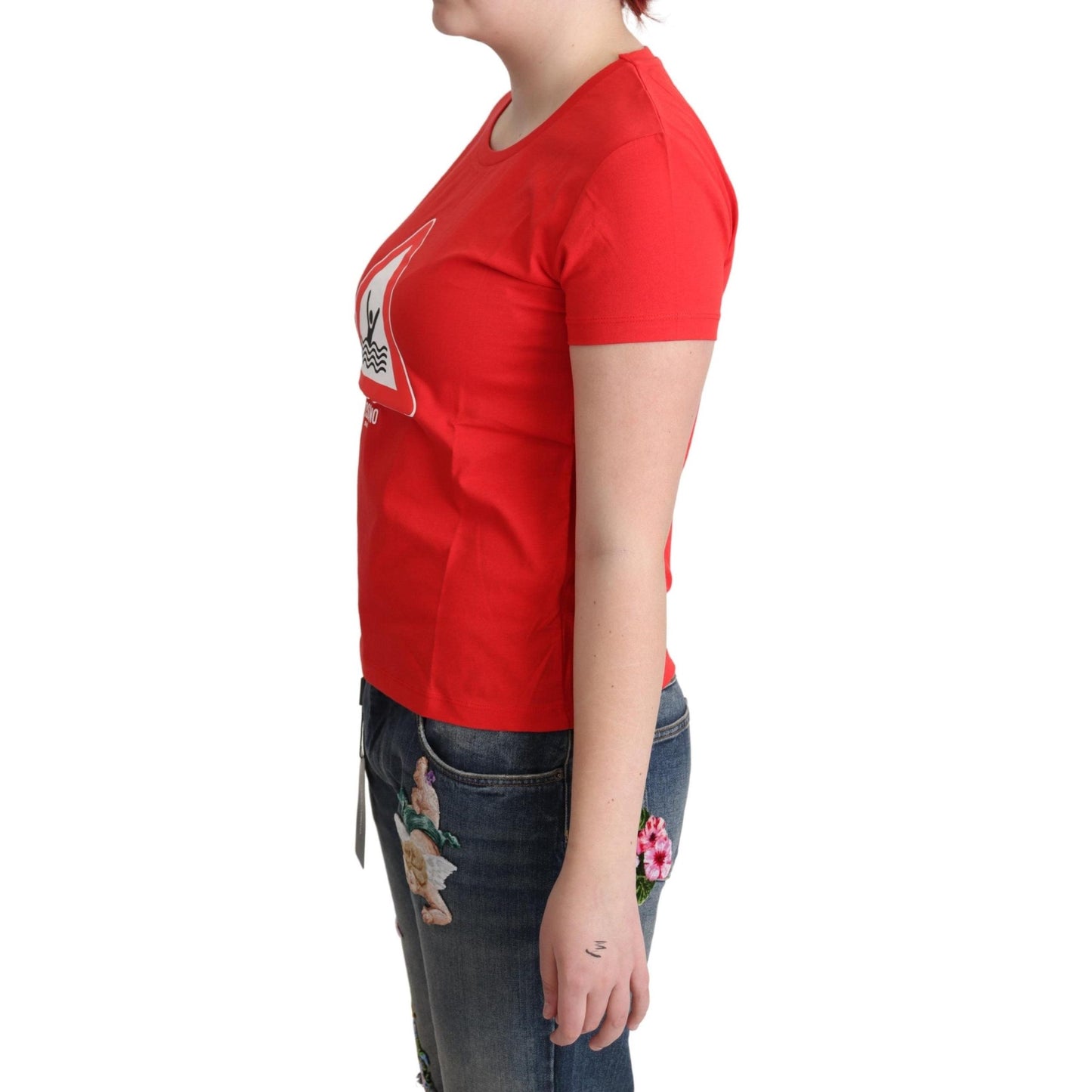 Red Cotton Swim Graphic Triangle Print T-shirt