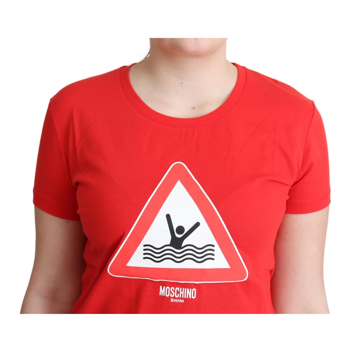 Red Cotton Swim Graphic Triangle Print T-shirt