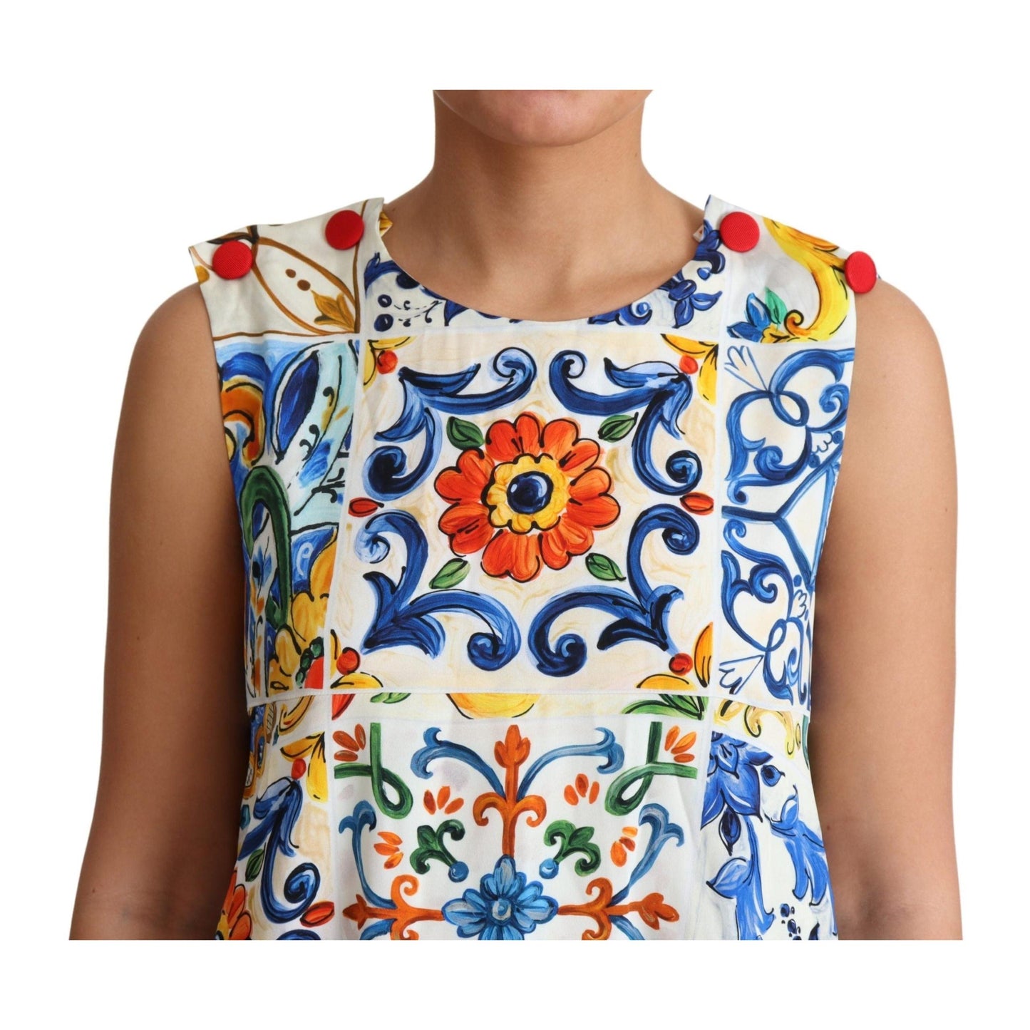 White Majolica Print Sleeveless Dress