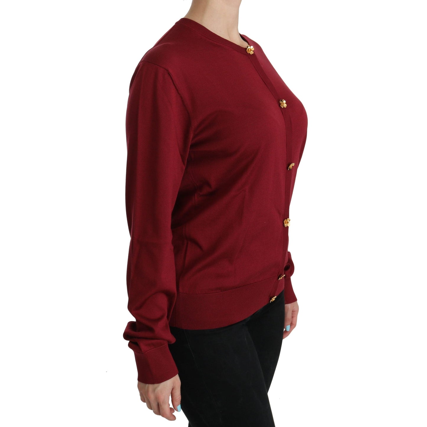 Red Silk Long Sleeve Cardigan Sweater