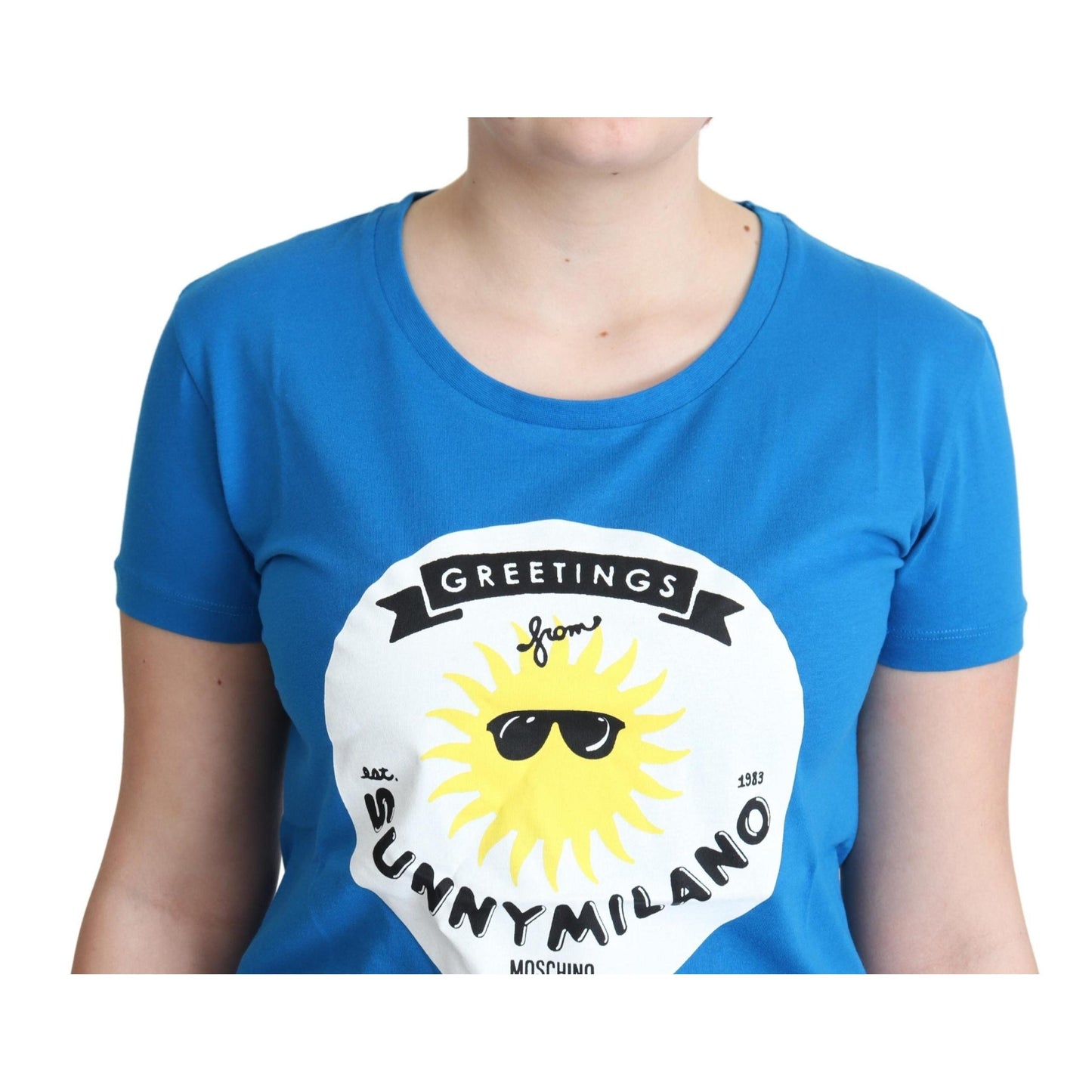 Blue Cotton Sunny Milano Print Tops T-shirt
