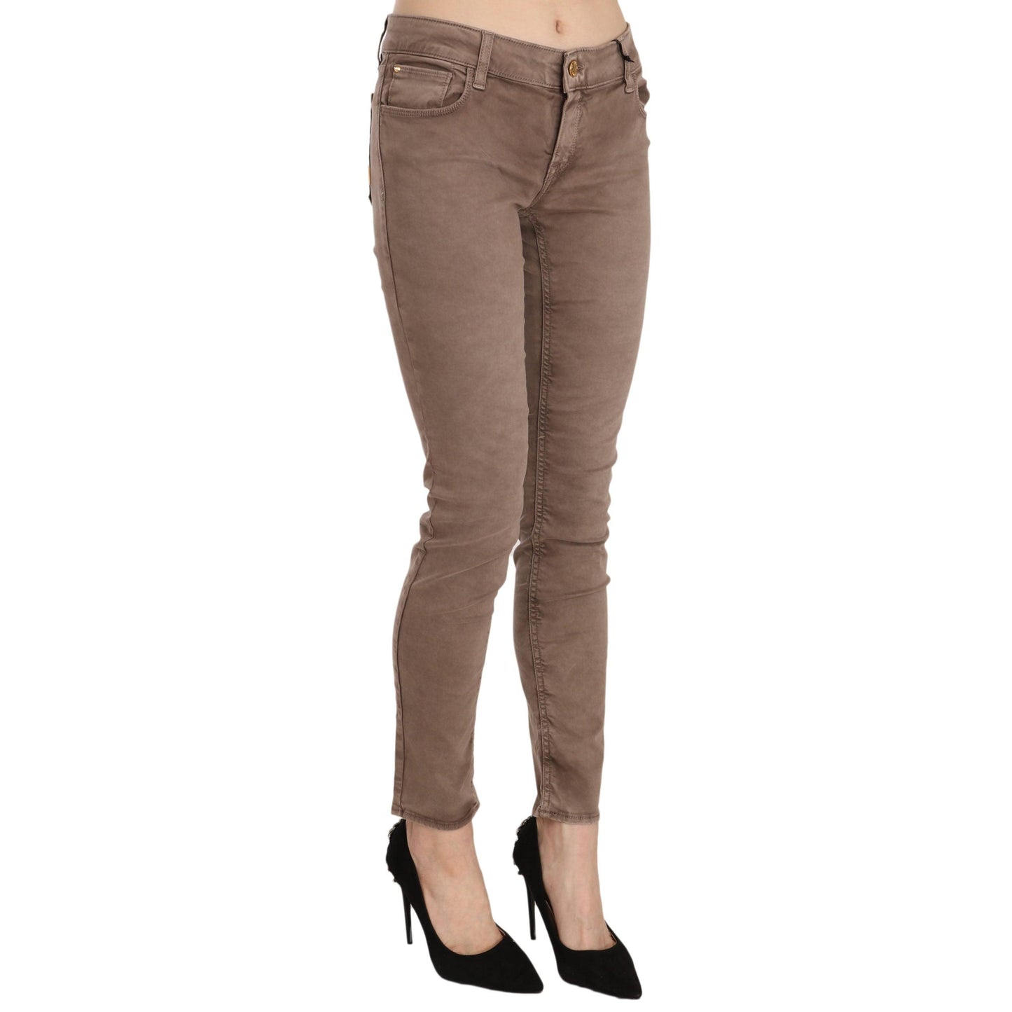Brown Low Waist Slim Fit Skinny Pants