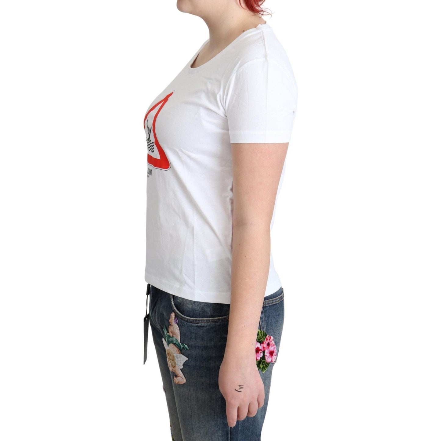 White Cotton Graphic Triangle Print T-shirt