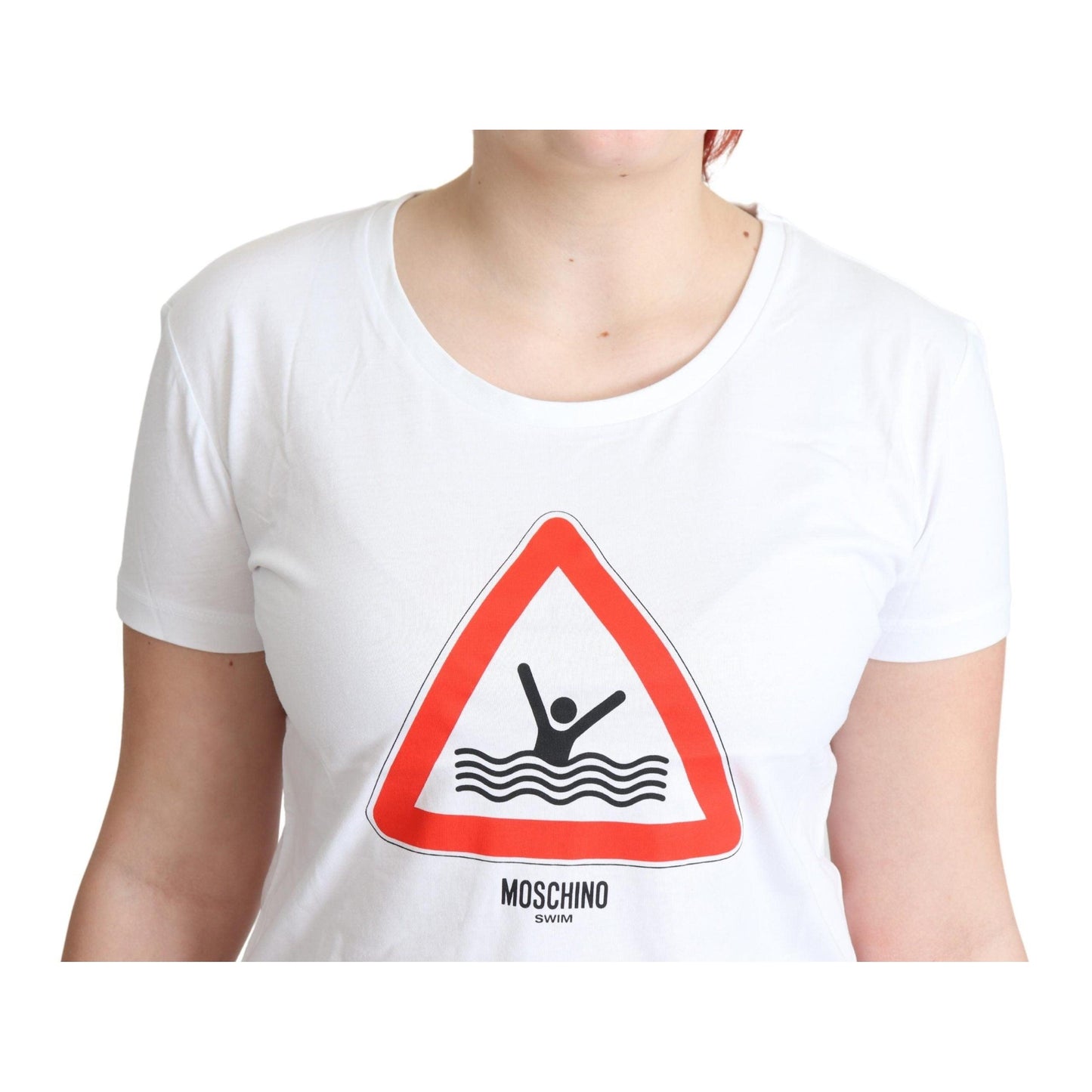 White Cotton Graphic Triangle Print T-shirt