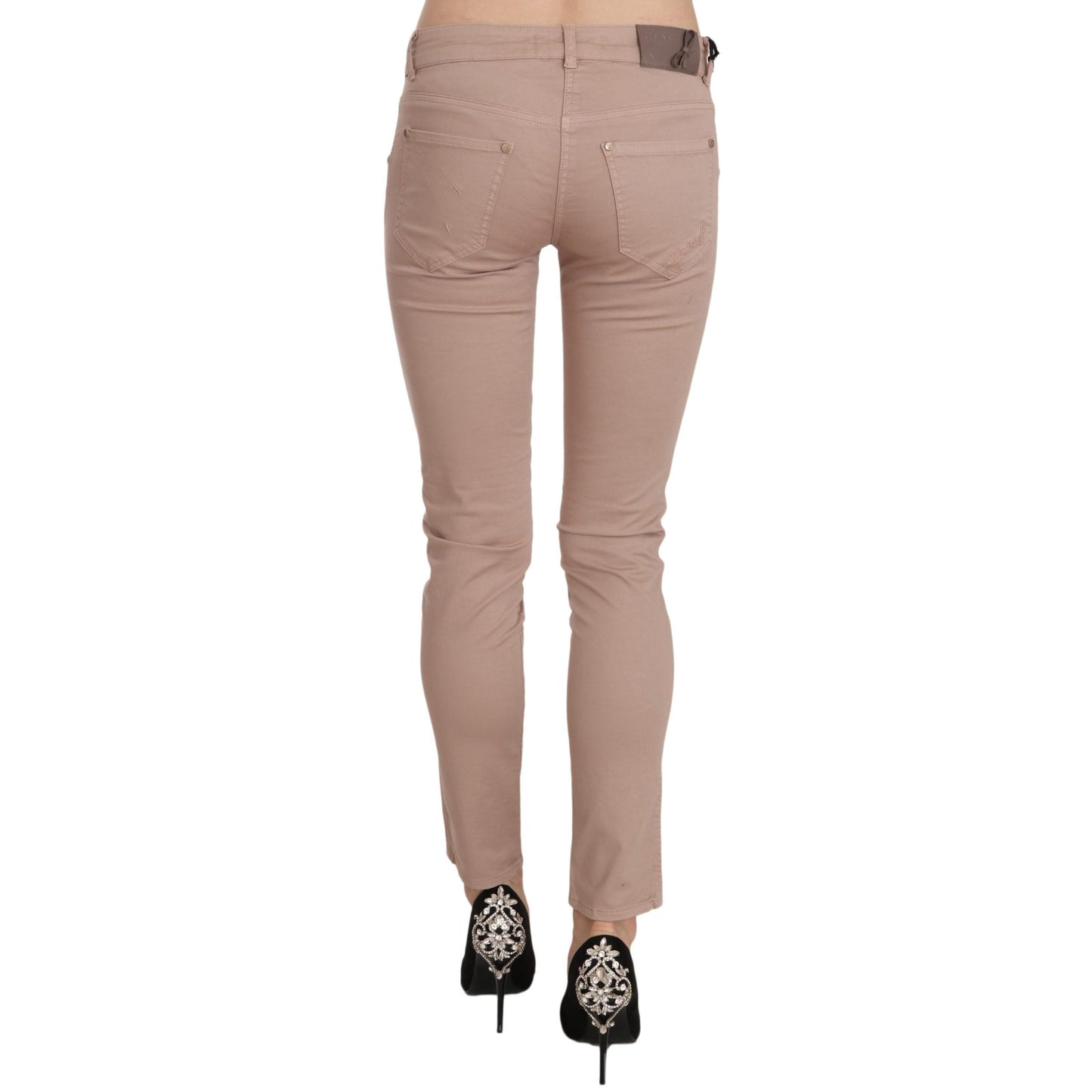 Brown Low Waist Slim Fit Skinny Cotton Pants