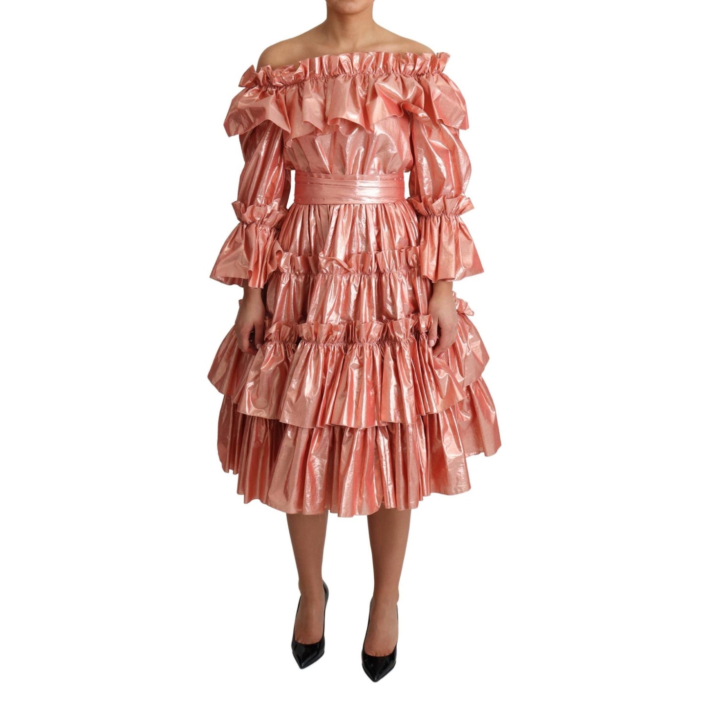 Pink Ruffled Dress Silk Cotton Gown Dress
