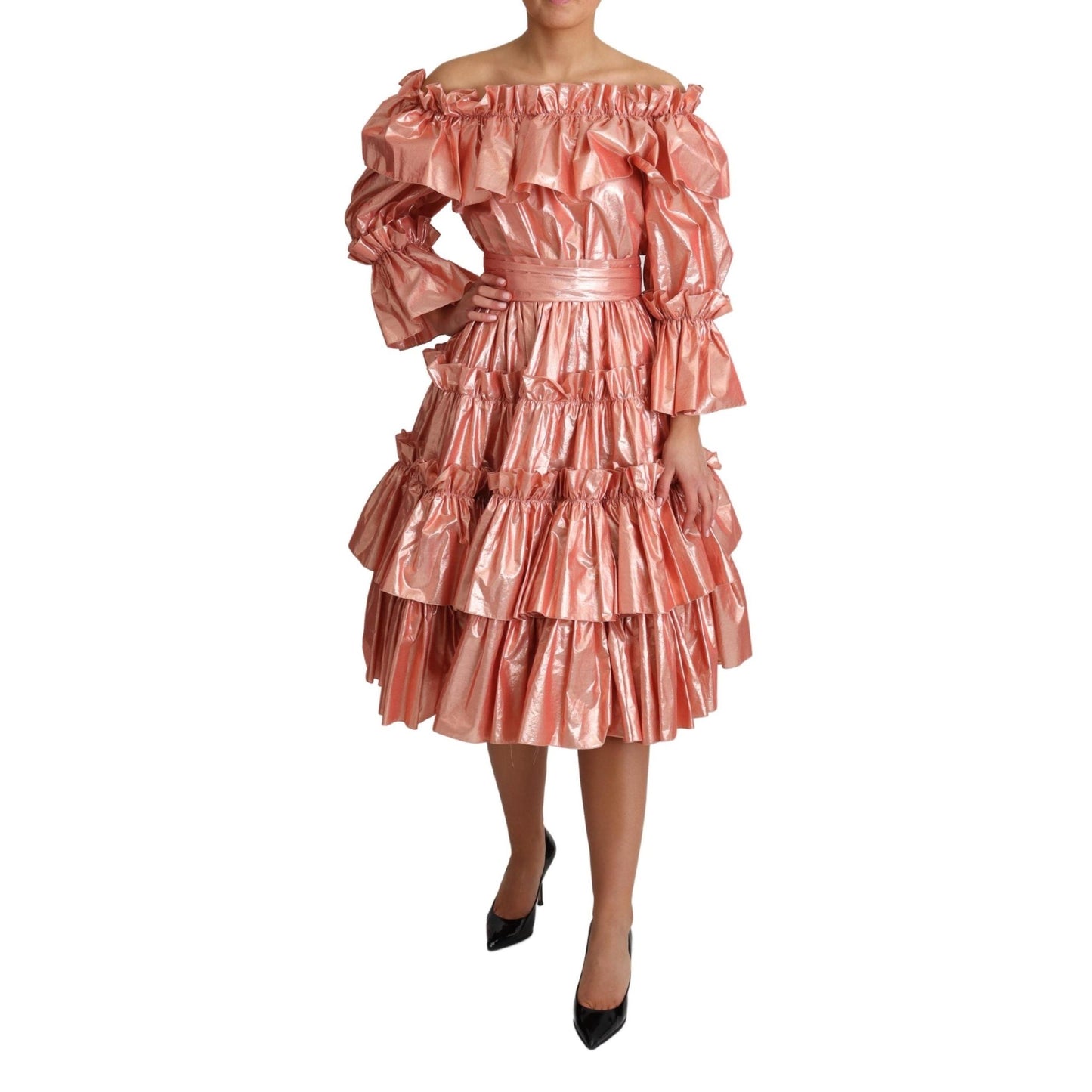 Pink Ruffled Dress Silk Cotton Gown Dress