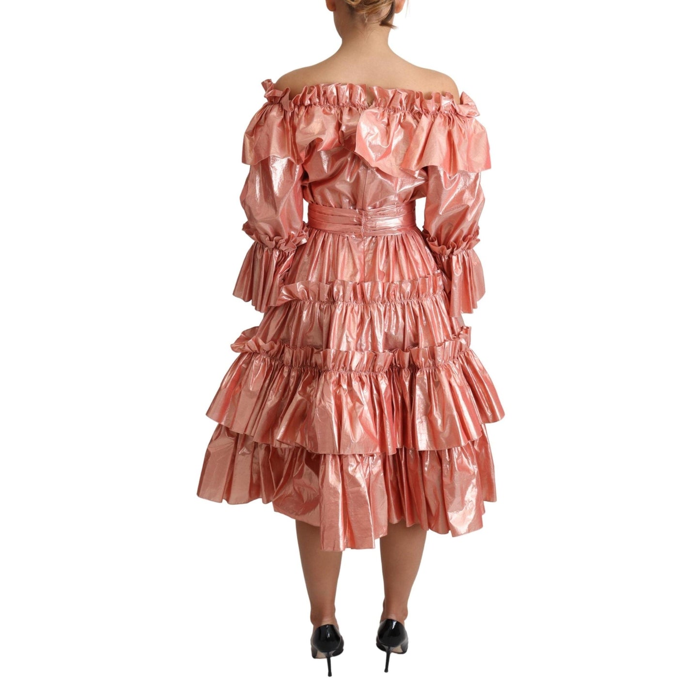 Pink Ruffled Dress Silk Cotton Gown Dress