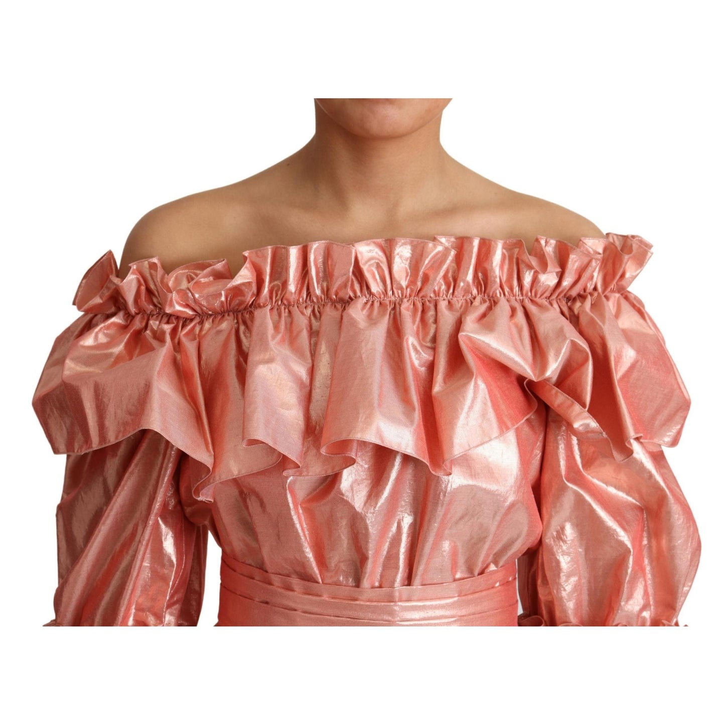 Pink Ruffled Dress Silk Cotton Gown Dress