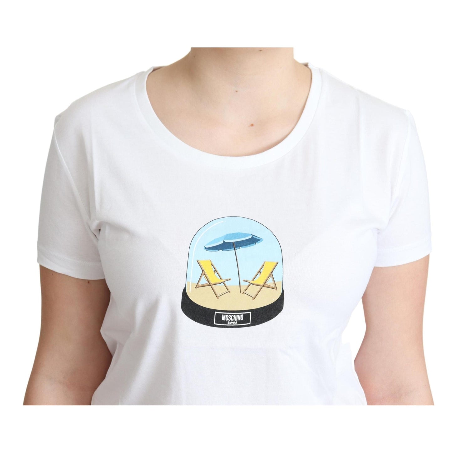 White Printed Cotton Short Sleeves Tops T-shirt