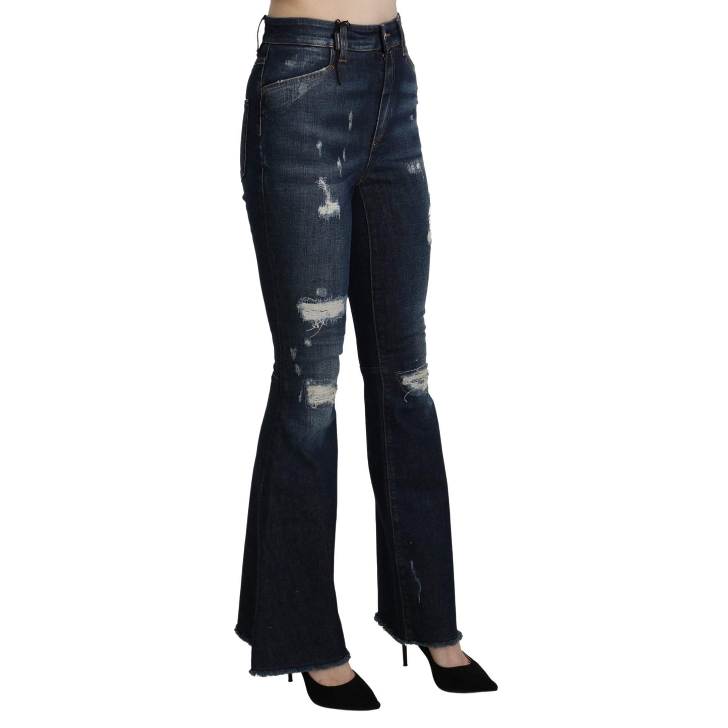 Blue Denim Cotton Stretch Flared Jeans