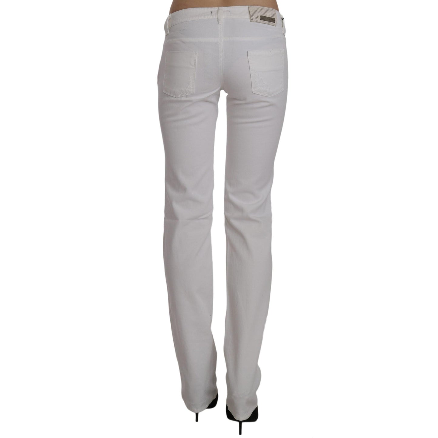 White Cotton Slim Fit Straight Jeans Pants