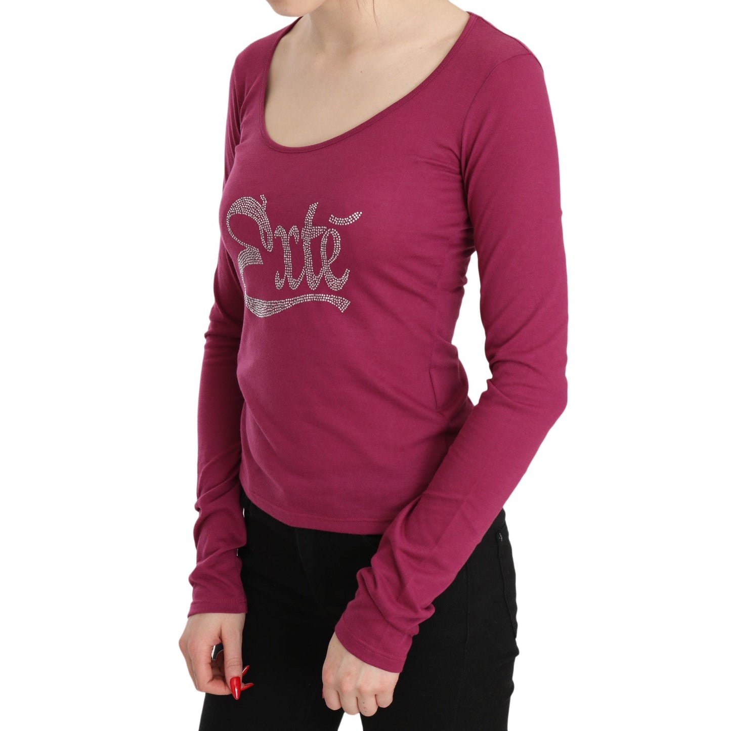 Pink Exte Crystal Embellished Long Sleeve Top