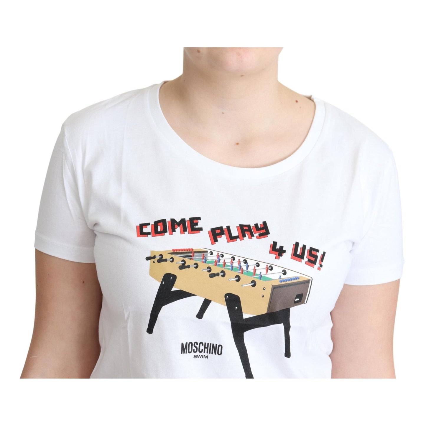 White Cotton Come Play 4 Us Print Tops T-shirt