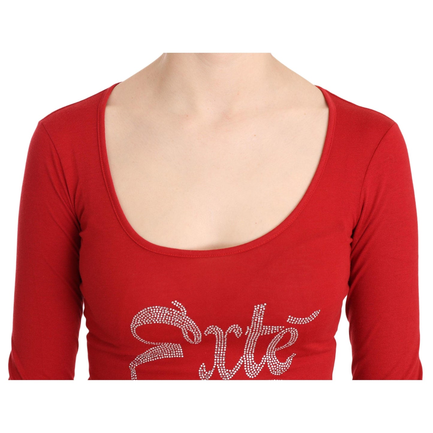 Red Exte Crystal Embellished Long Sleeve Top Blouse