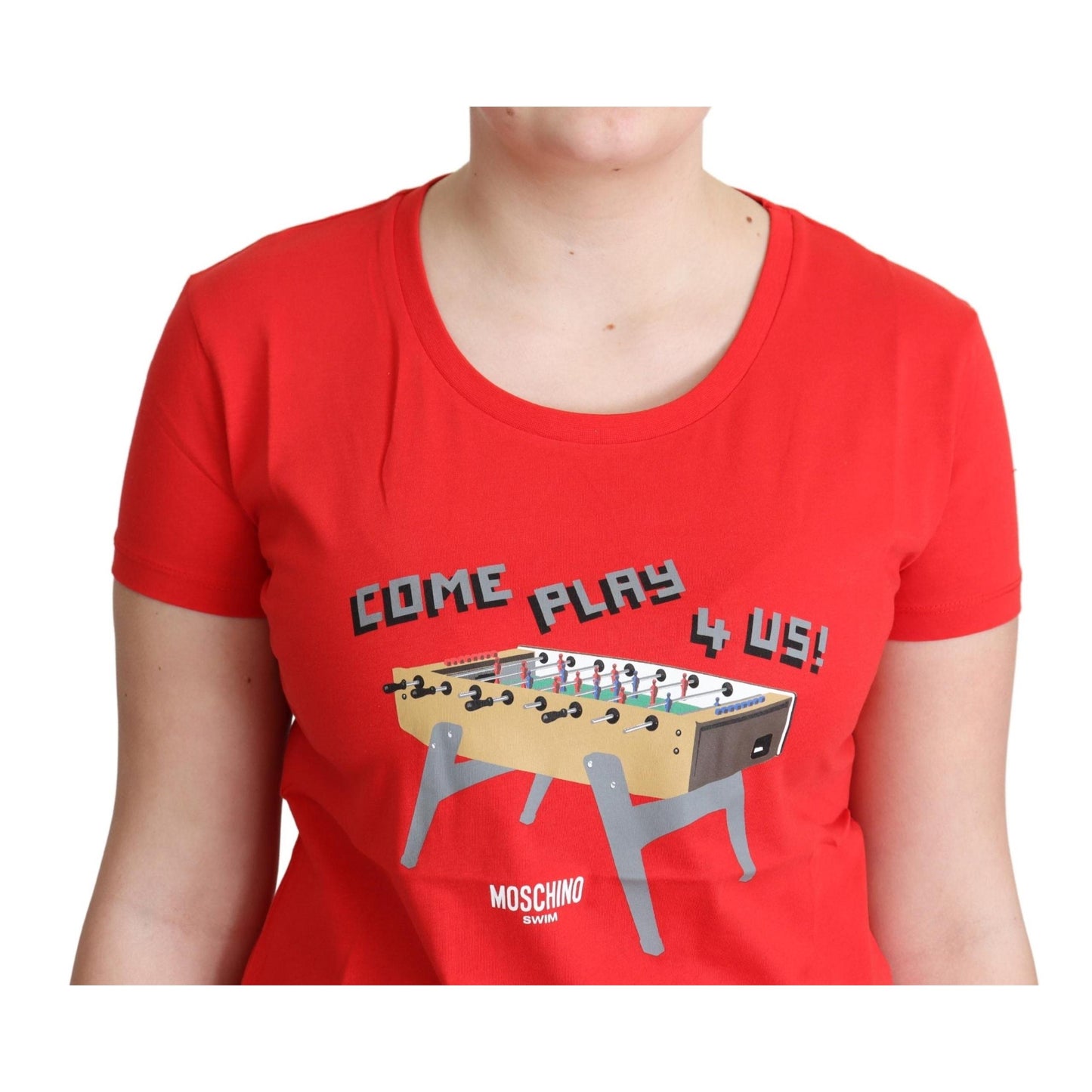 Red Cotton Come Play 4 Us Print Tops Blouse T-shirt