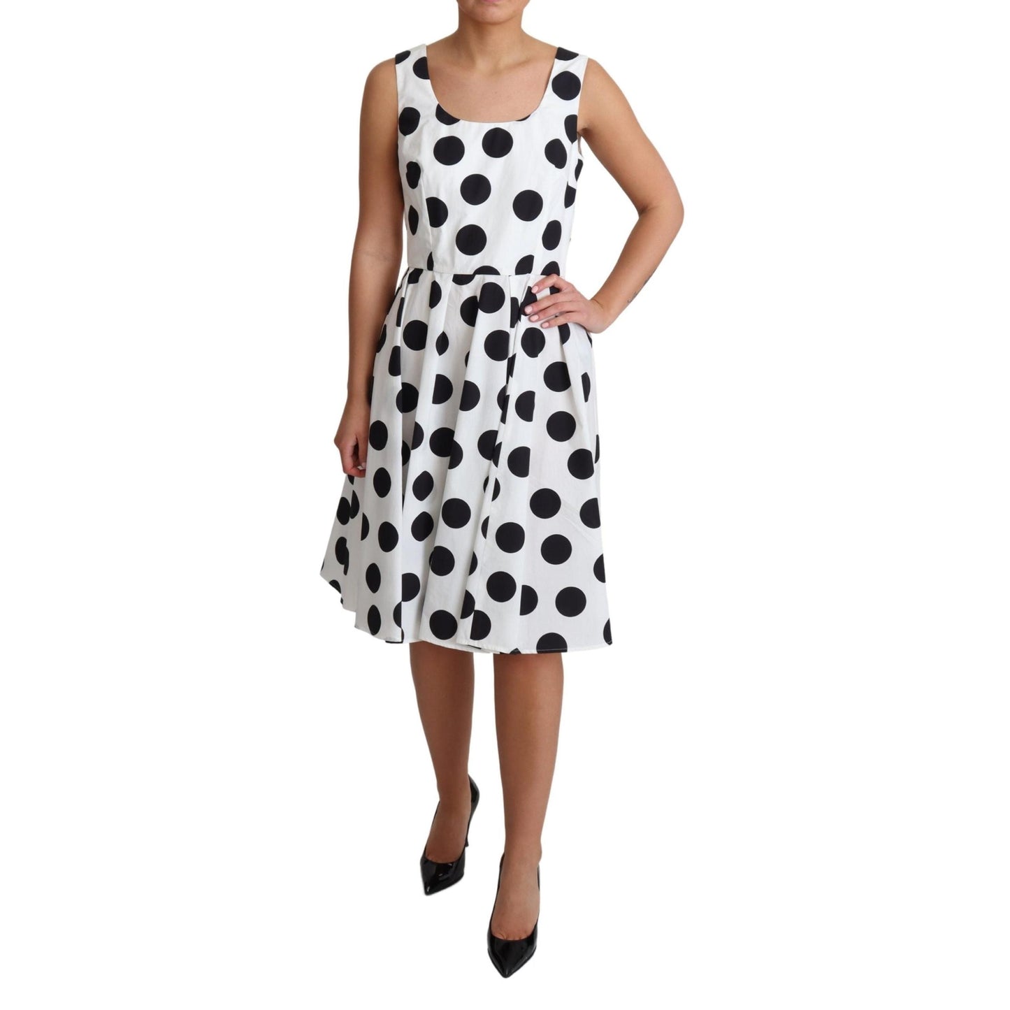 White Polka Dotted Cotton A-Line Dress