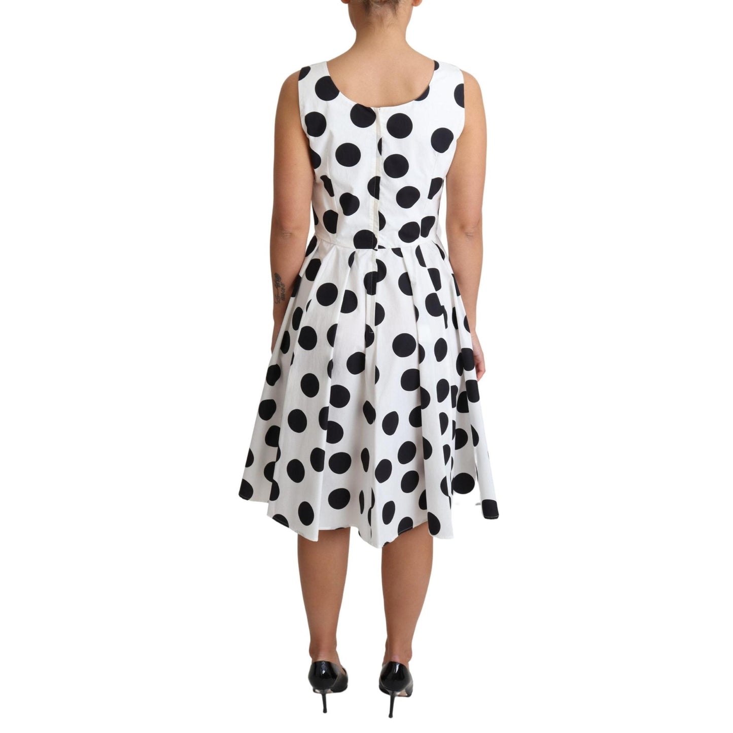 White Polka Dotted Cotton A-Line Dress