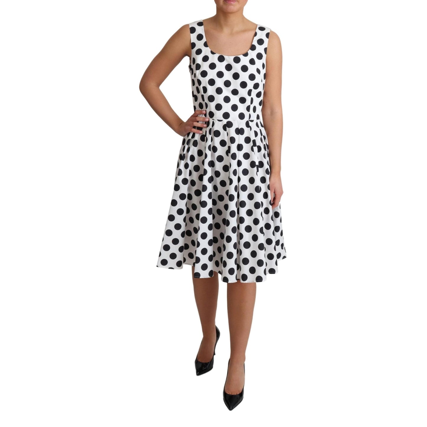 White Polka Dotted Cotton A-Line Dress