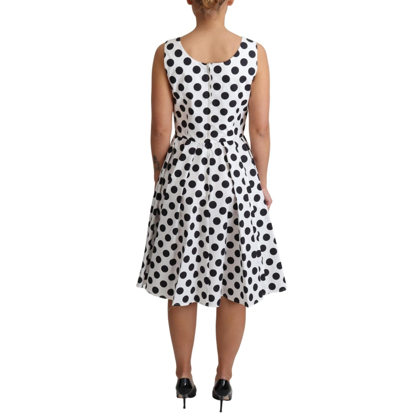 White Polka Dotted Cotton A-Line Dress
