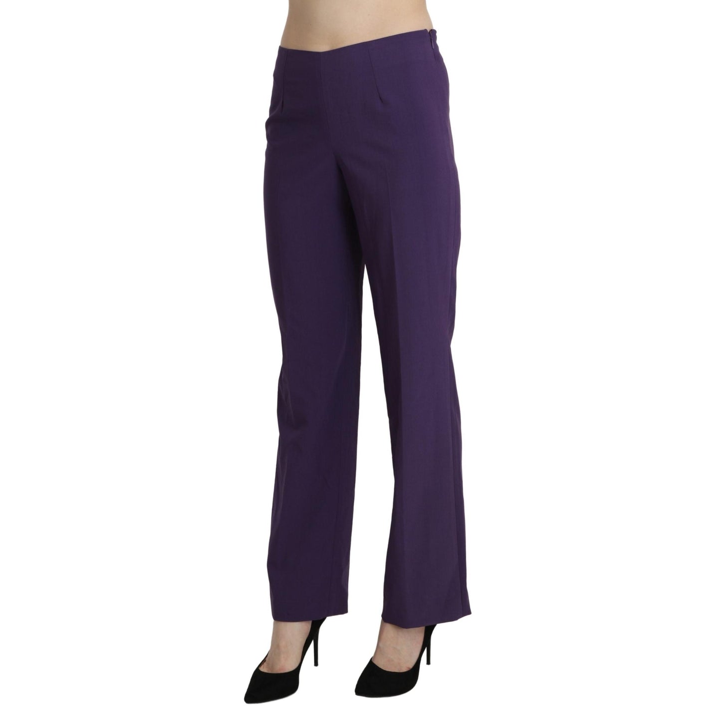 Purple High Waist Straight Dress Trouser Pants
