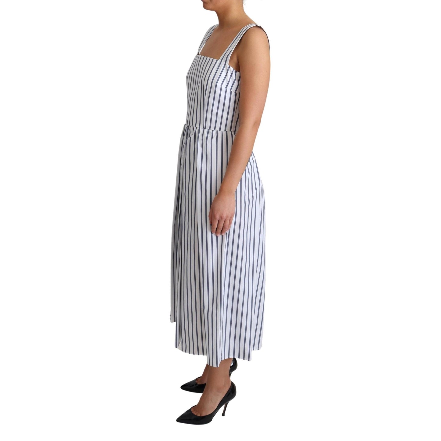 White Blue Striped Cotton A-Line Dress
