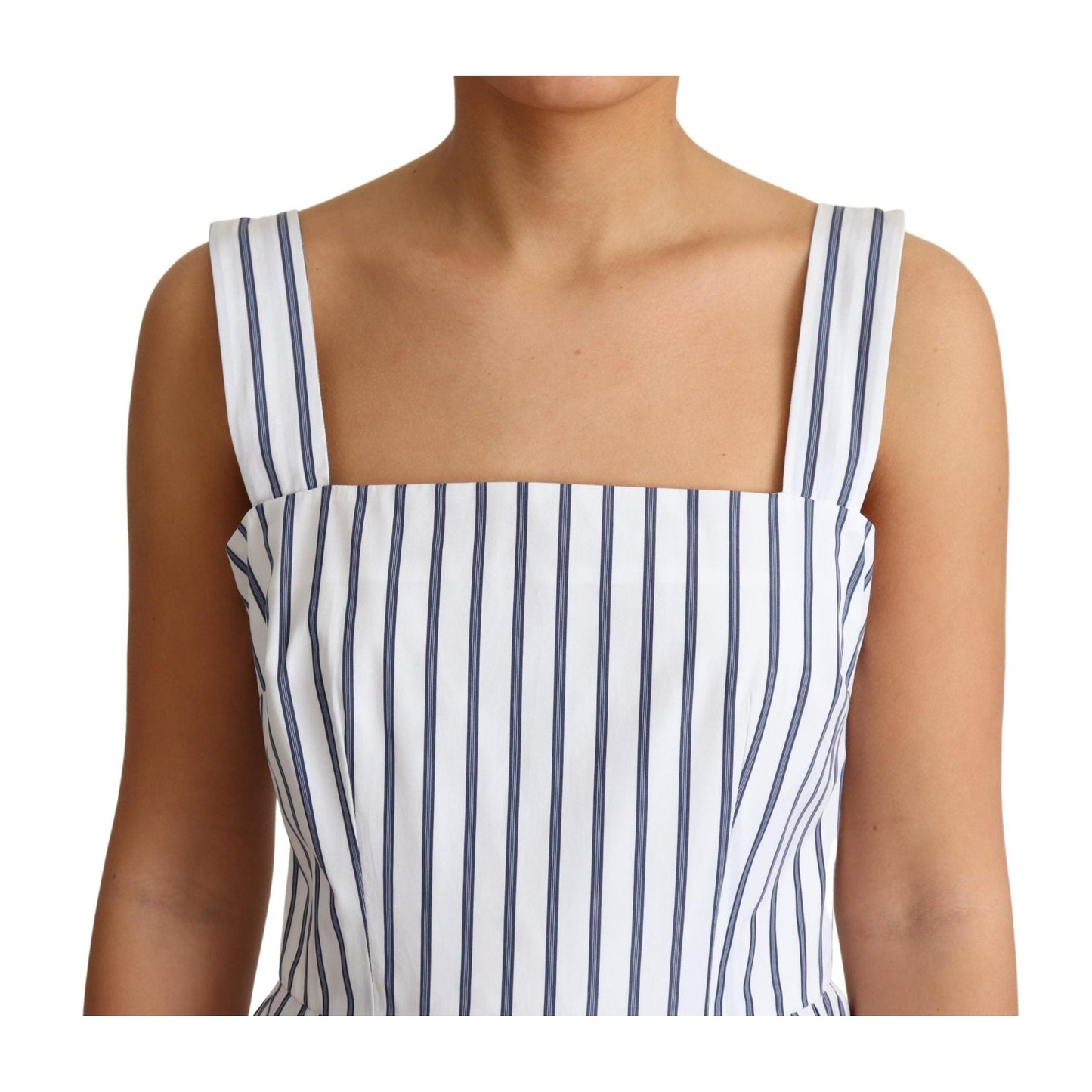 White Blue Striped Cotton A-Line Dress