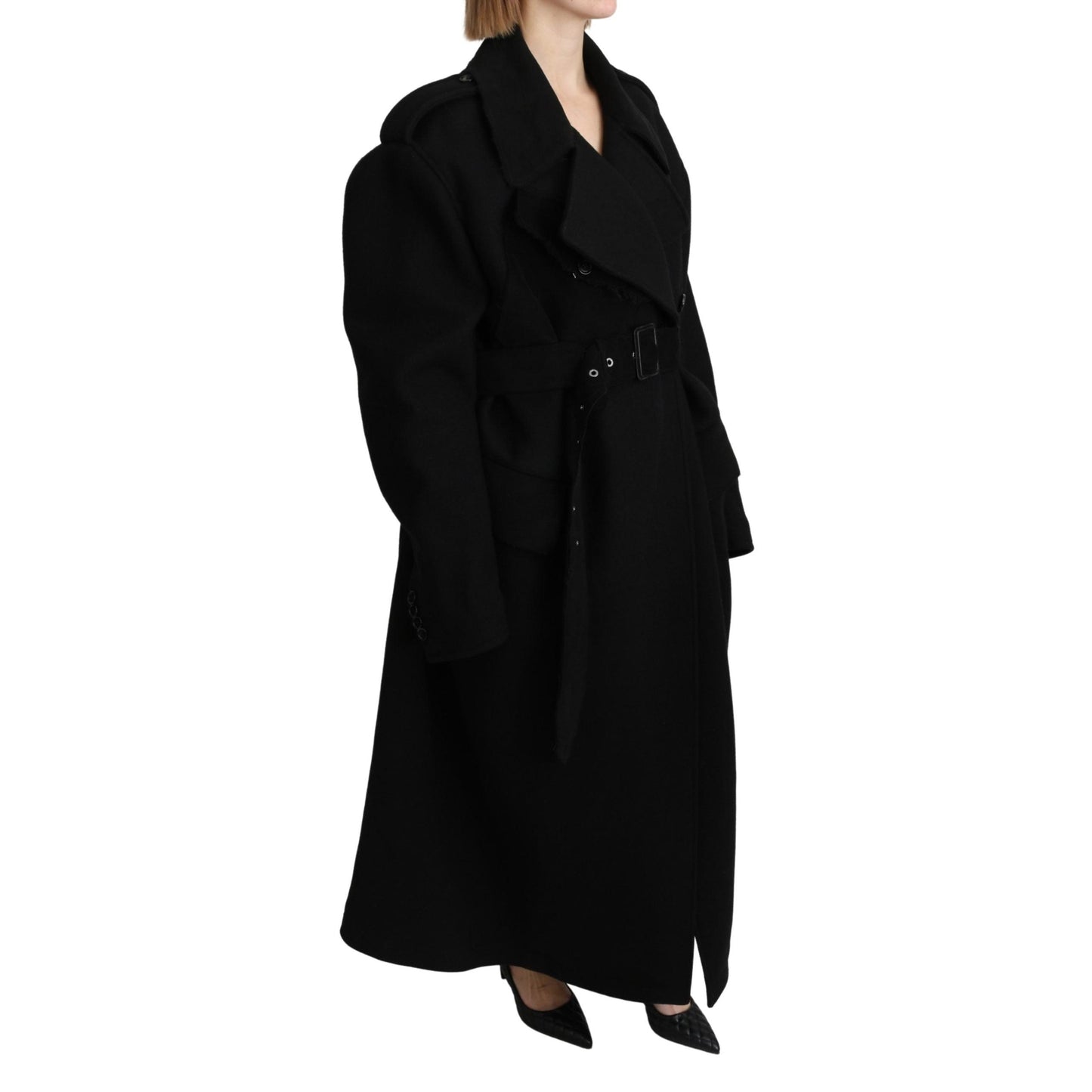 Virgin Wool Black Blazer Trenchcoat Jacket