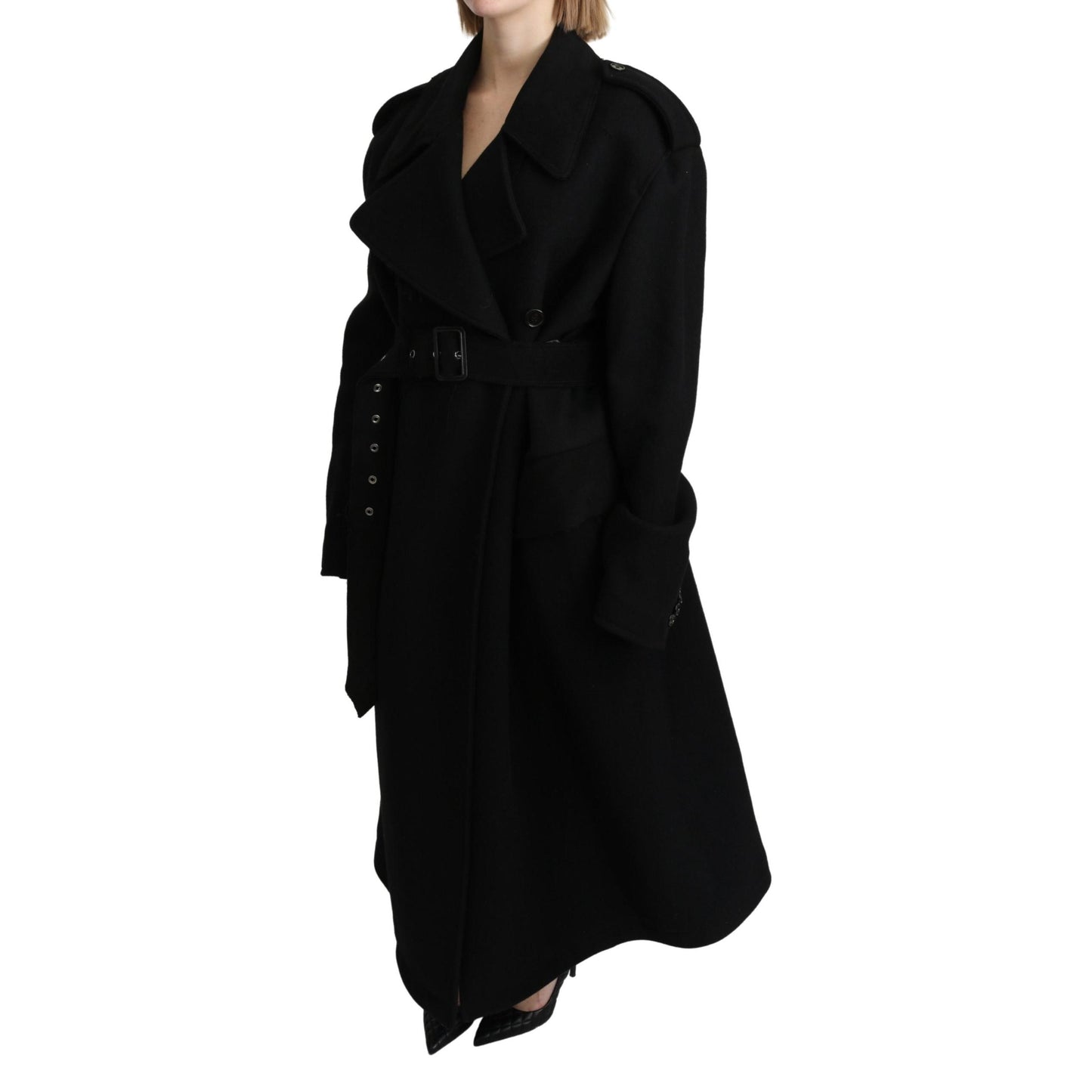 Virgin Wool Black Blazer Trenchcoat Jacket