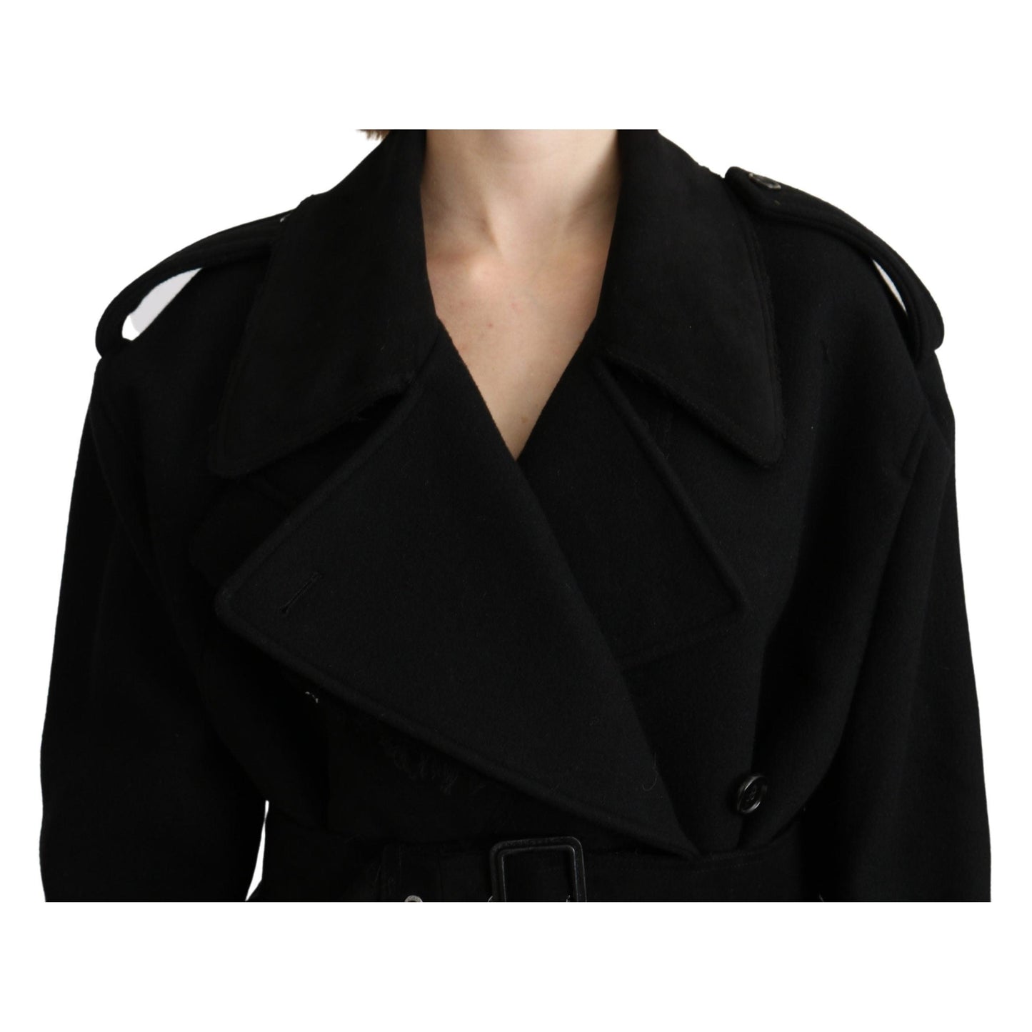 Virgin Wool Black Blazer Trenchcoat Jacket