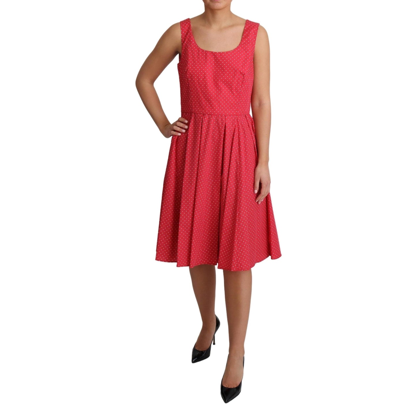 Red Polka Dotted Cotton A-Line Dress