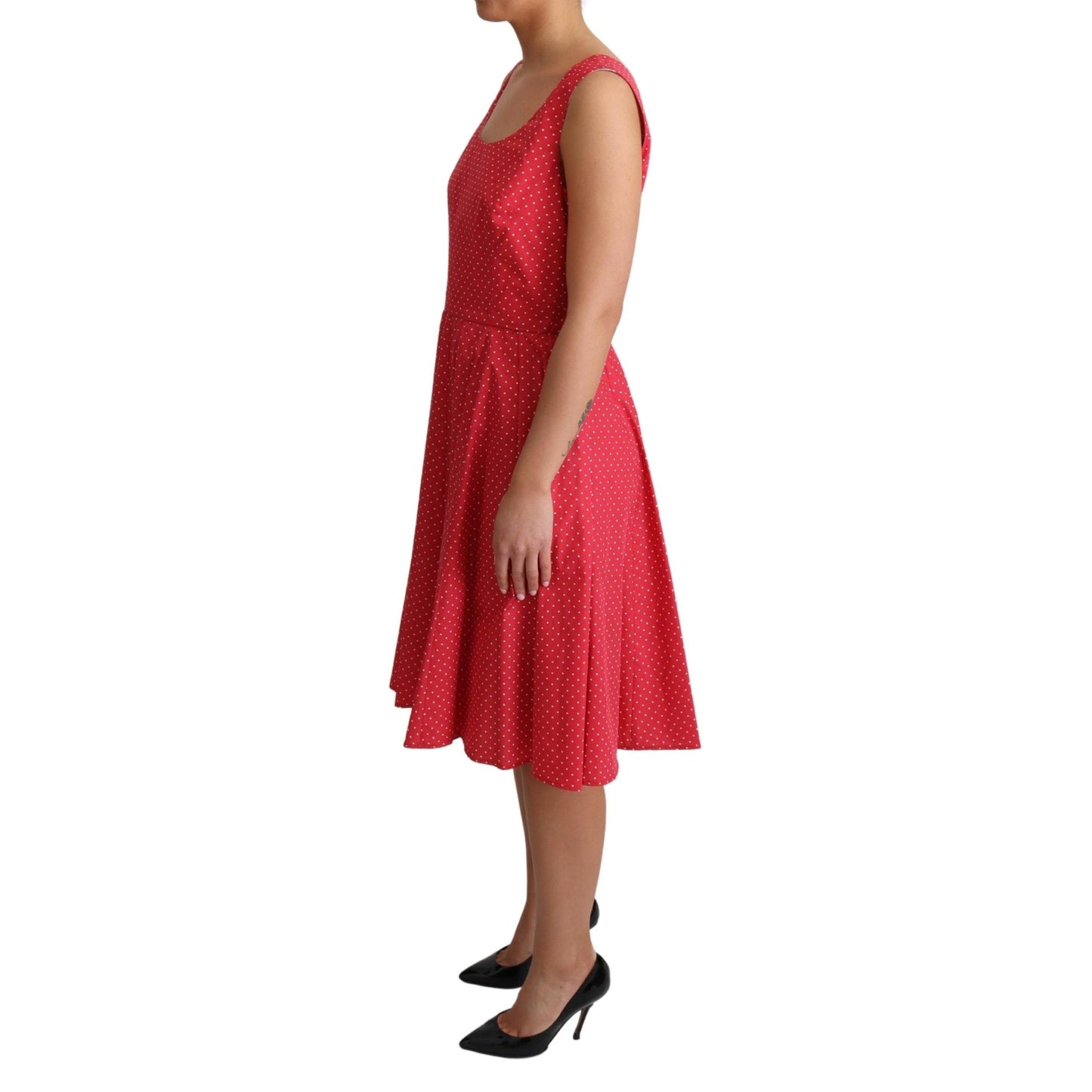 Red Polka Dotted Cotton A-Line Dress
