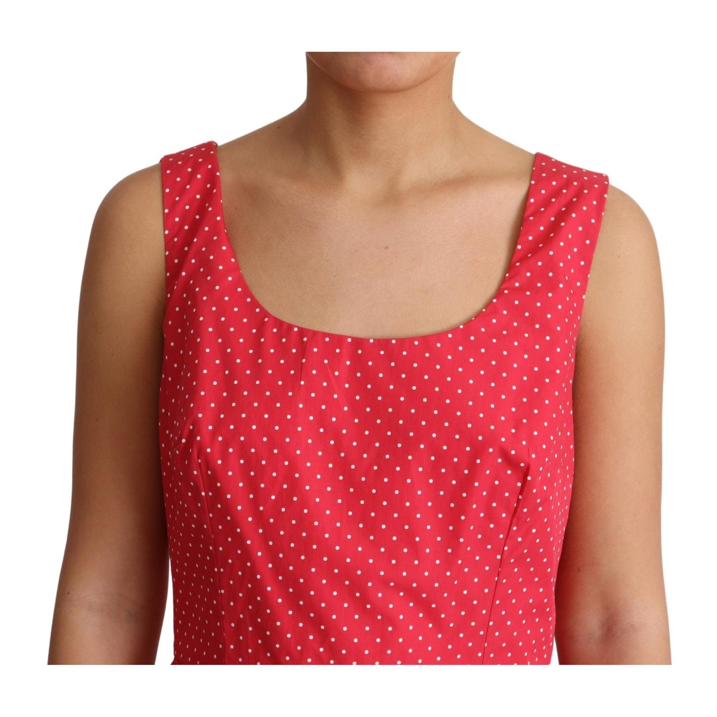 Red Polka Dotted Cotton A-Line Dress
