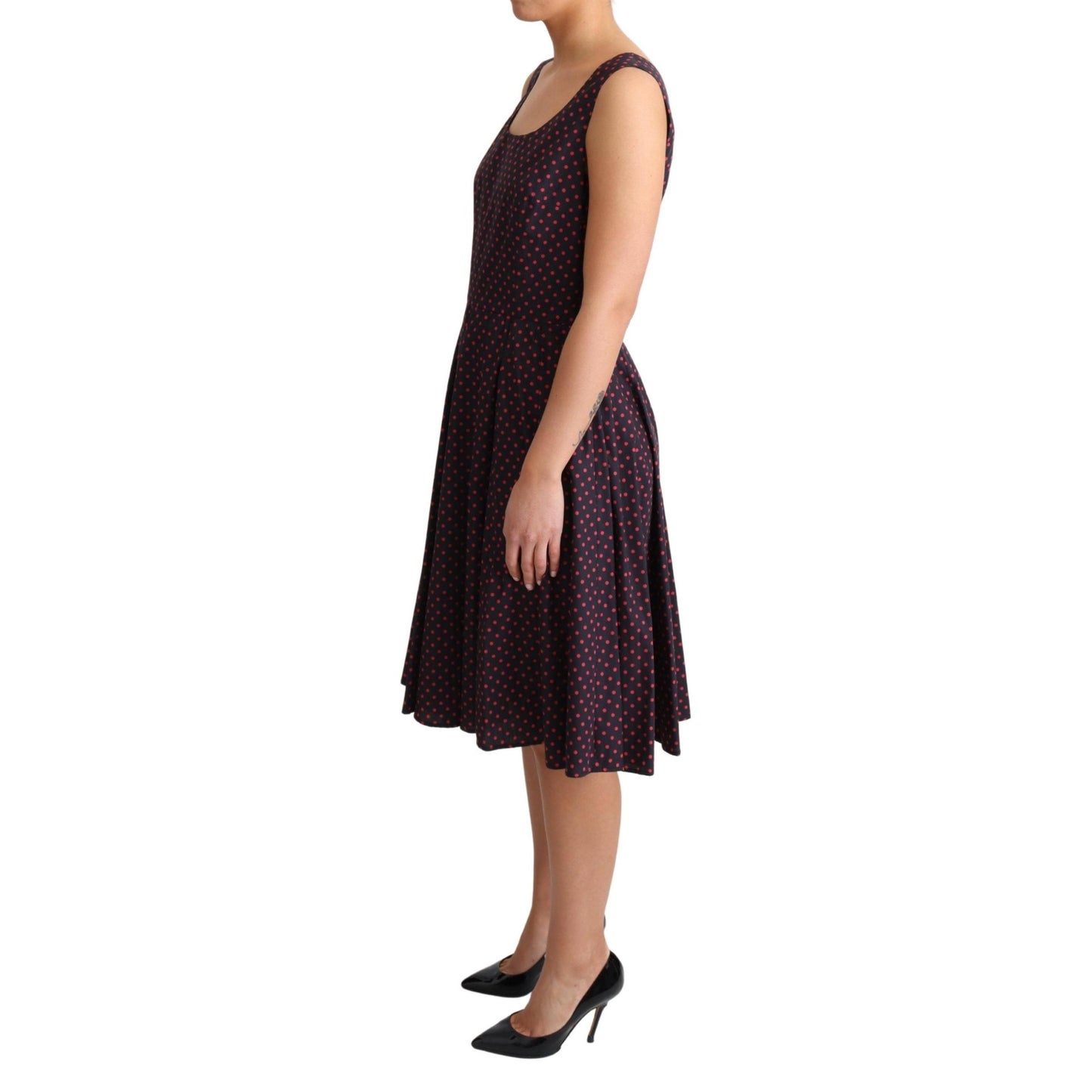 Red Blue Polka Cotton A-Line Gown Dress