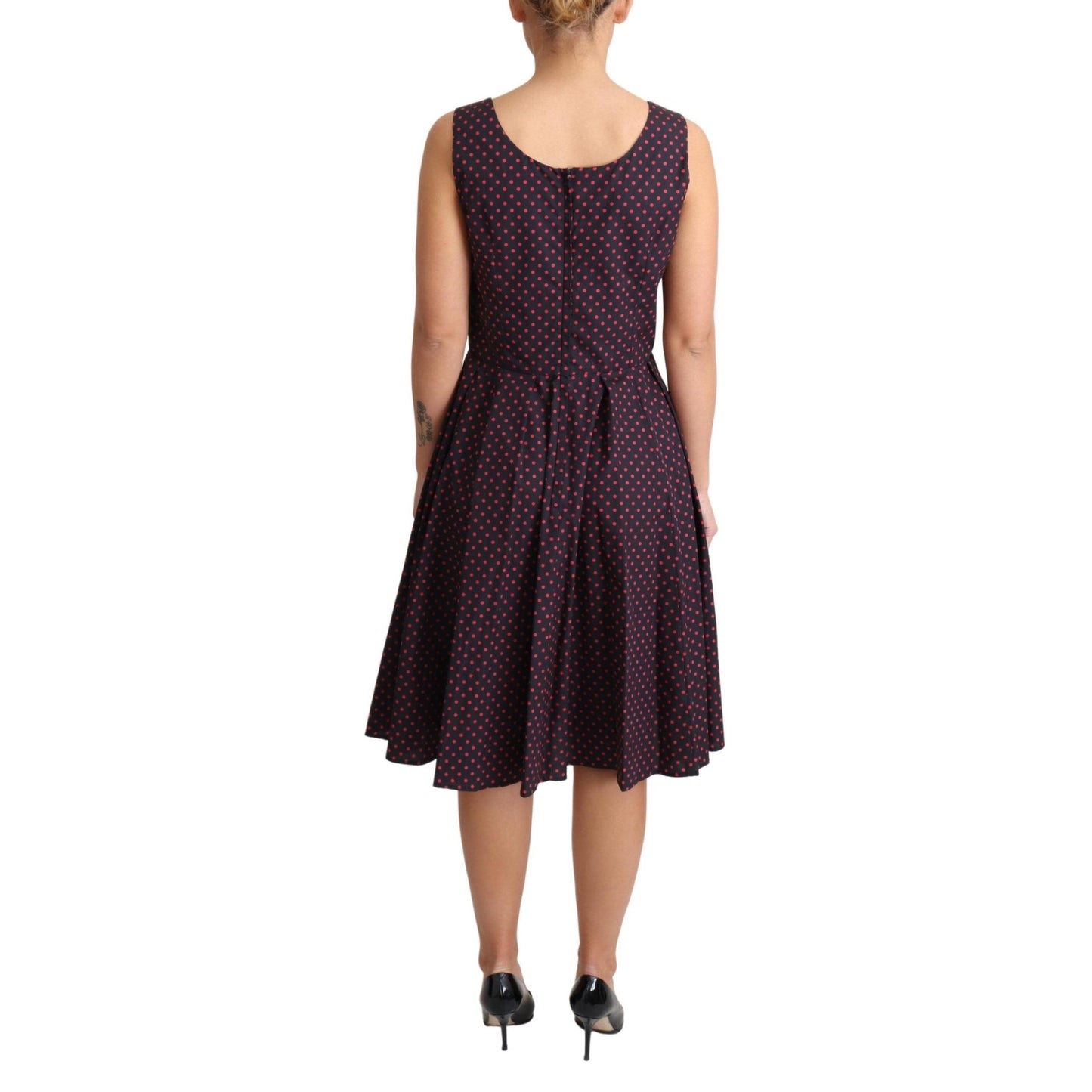 Red Blue Polka Cotton A-Line Gown Dress