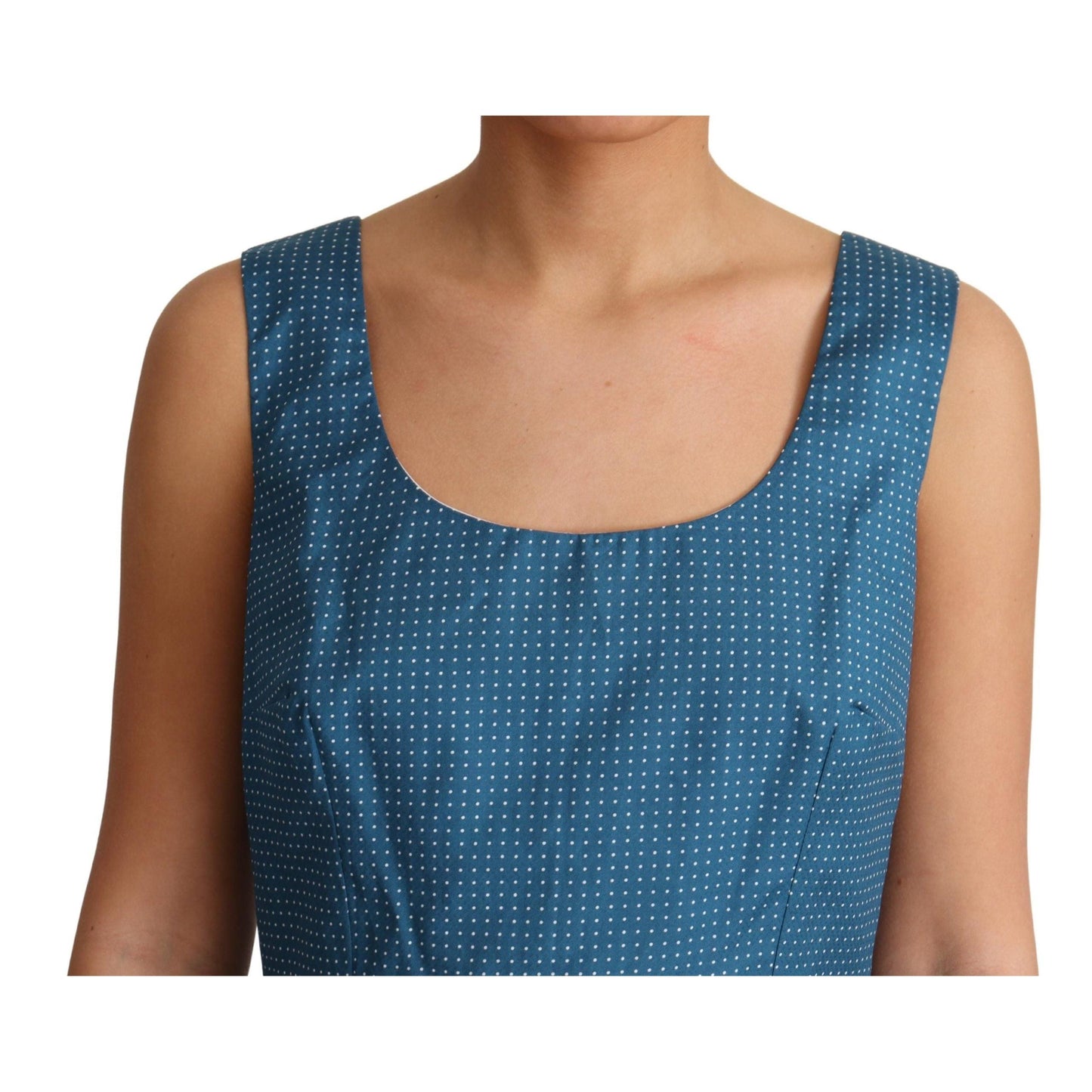 Blue Polka Dotted Cotton A-Line Dress