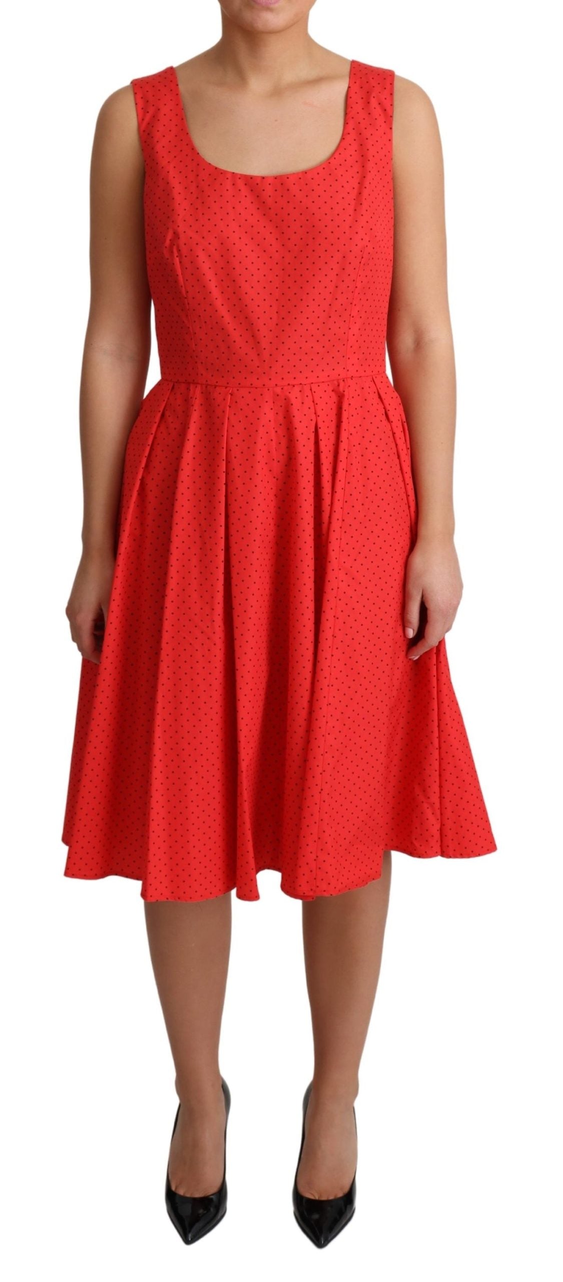 Red Polka Dotted Cotton A-Line Dress