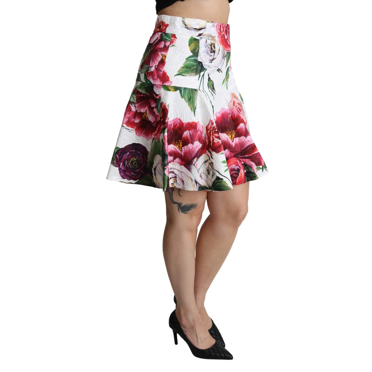 White Floral A-line High Waist Mini Skirt