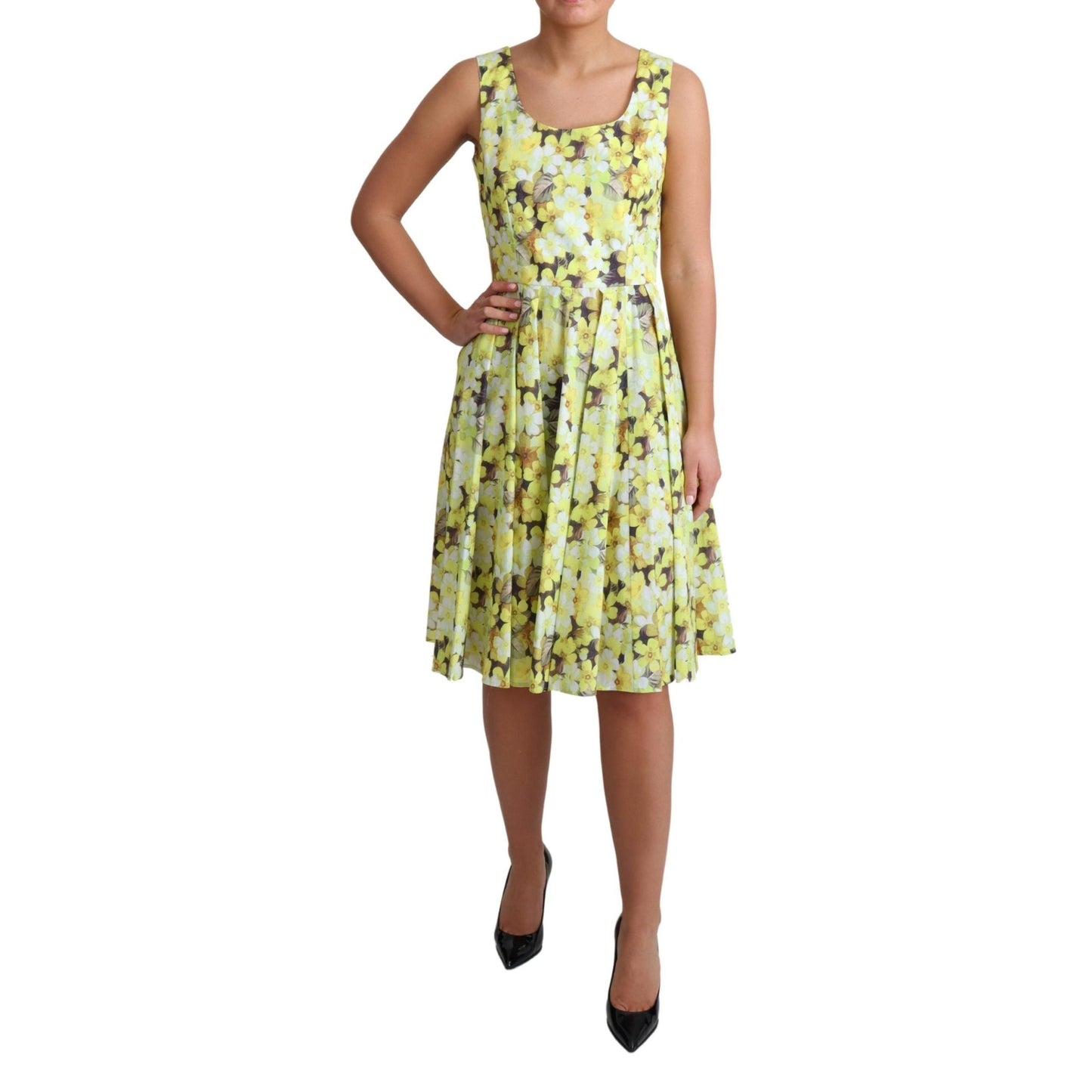 Yellow Floral Cotton Stretch Gown Dress