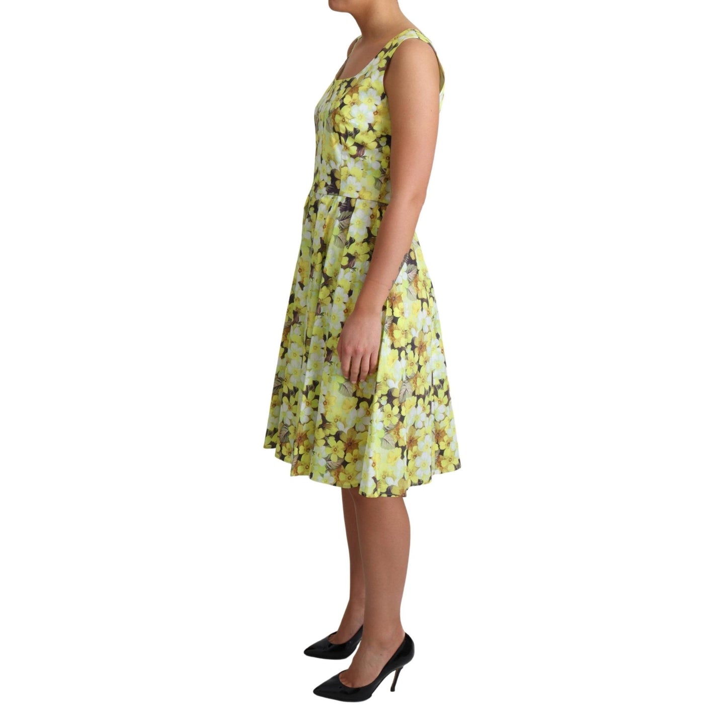 Yellow Floral Cotton Stretch Gown Dress