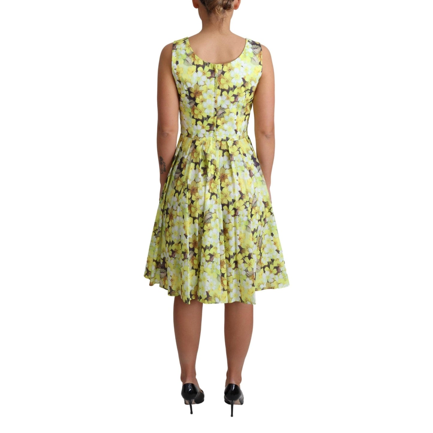Yellow Floral Cotton Stretch Gown Dress