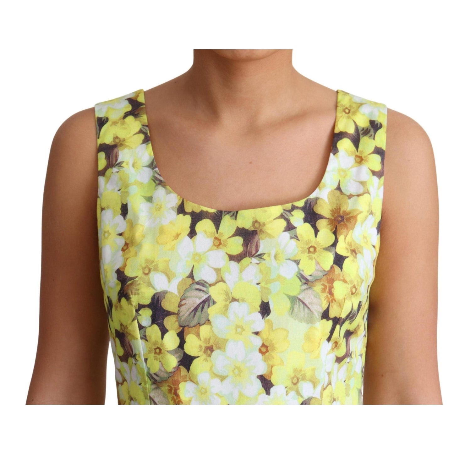 Yellow Floral Cotton Stretch Gown Dress