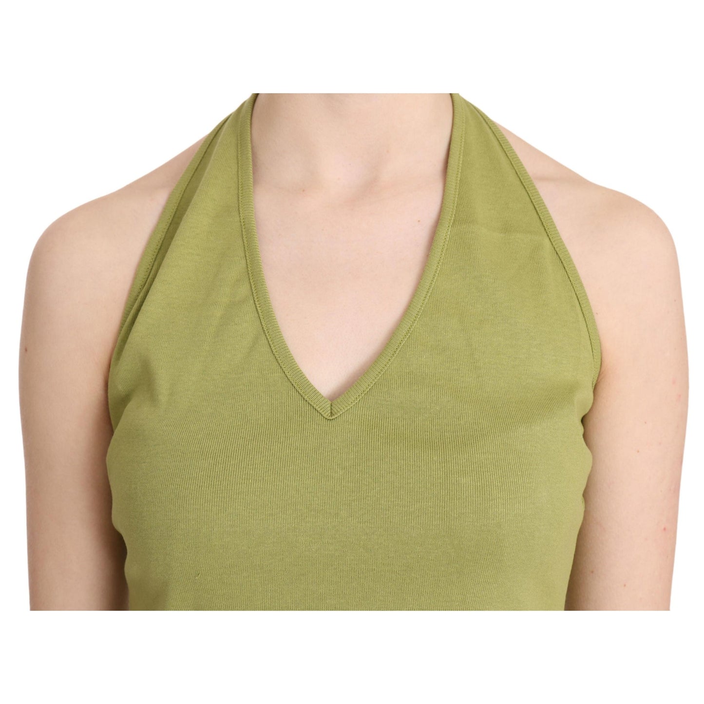 Green Halter Cotton Sleeveless Casual Tank Top Blouse