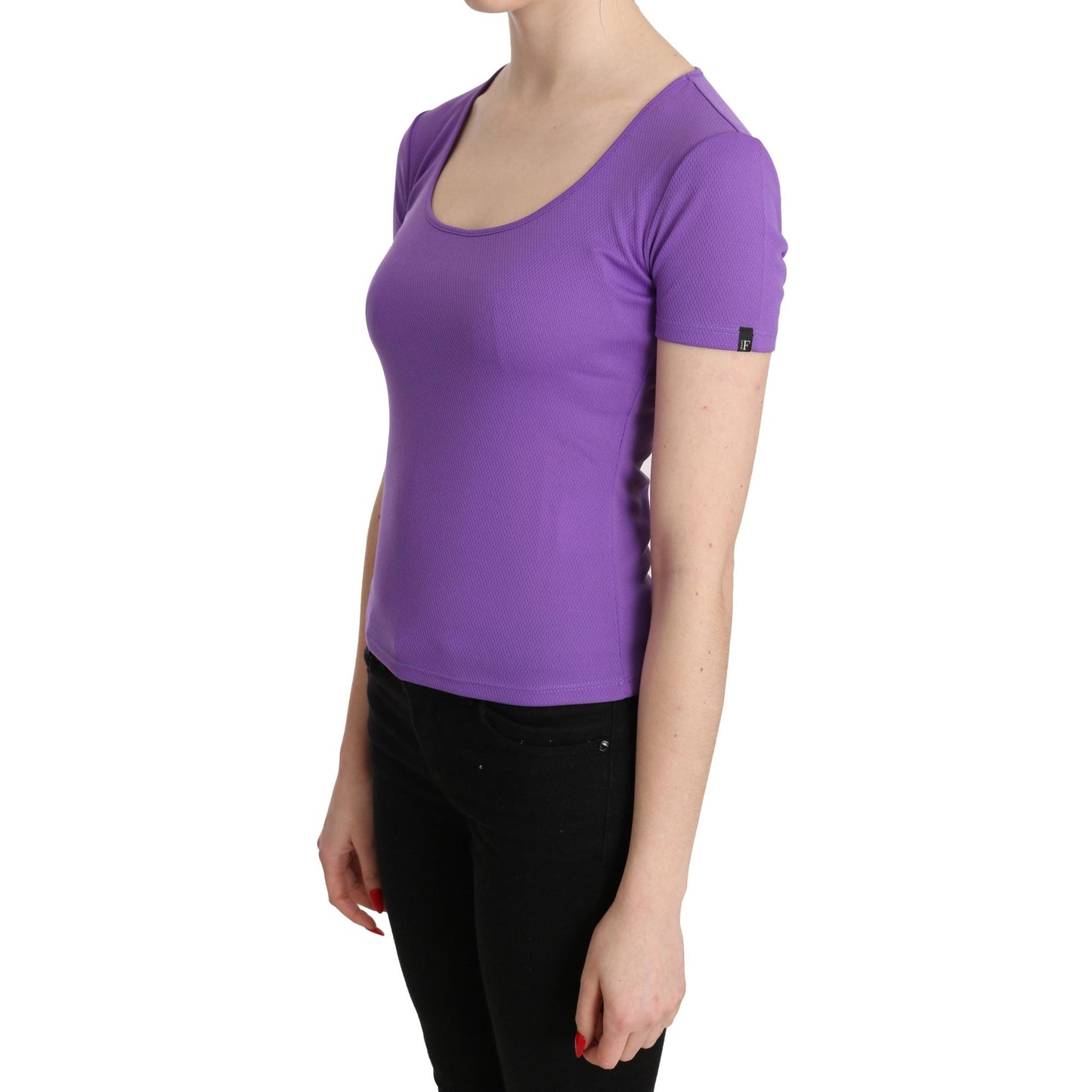 Purple 100% Polyester Short Sleeve Top Blouse