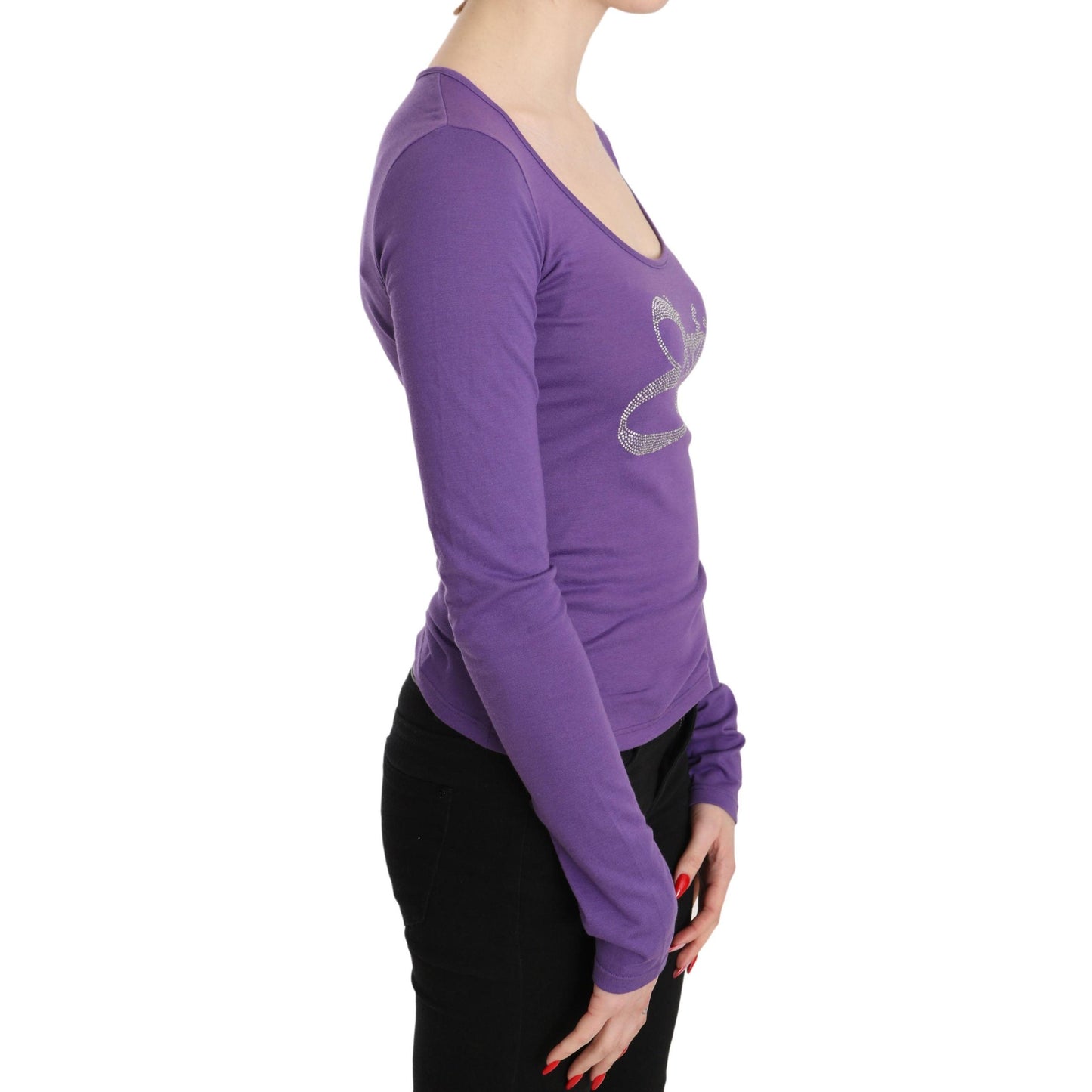 Purple Exte Crystal Embellished Long Sleeve Top Blouse