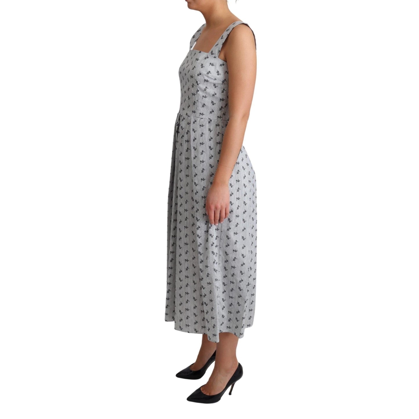 Blue White Floral Cotton A-Line Dress