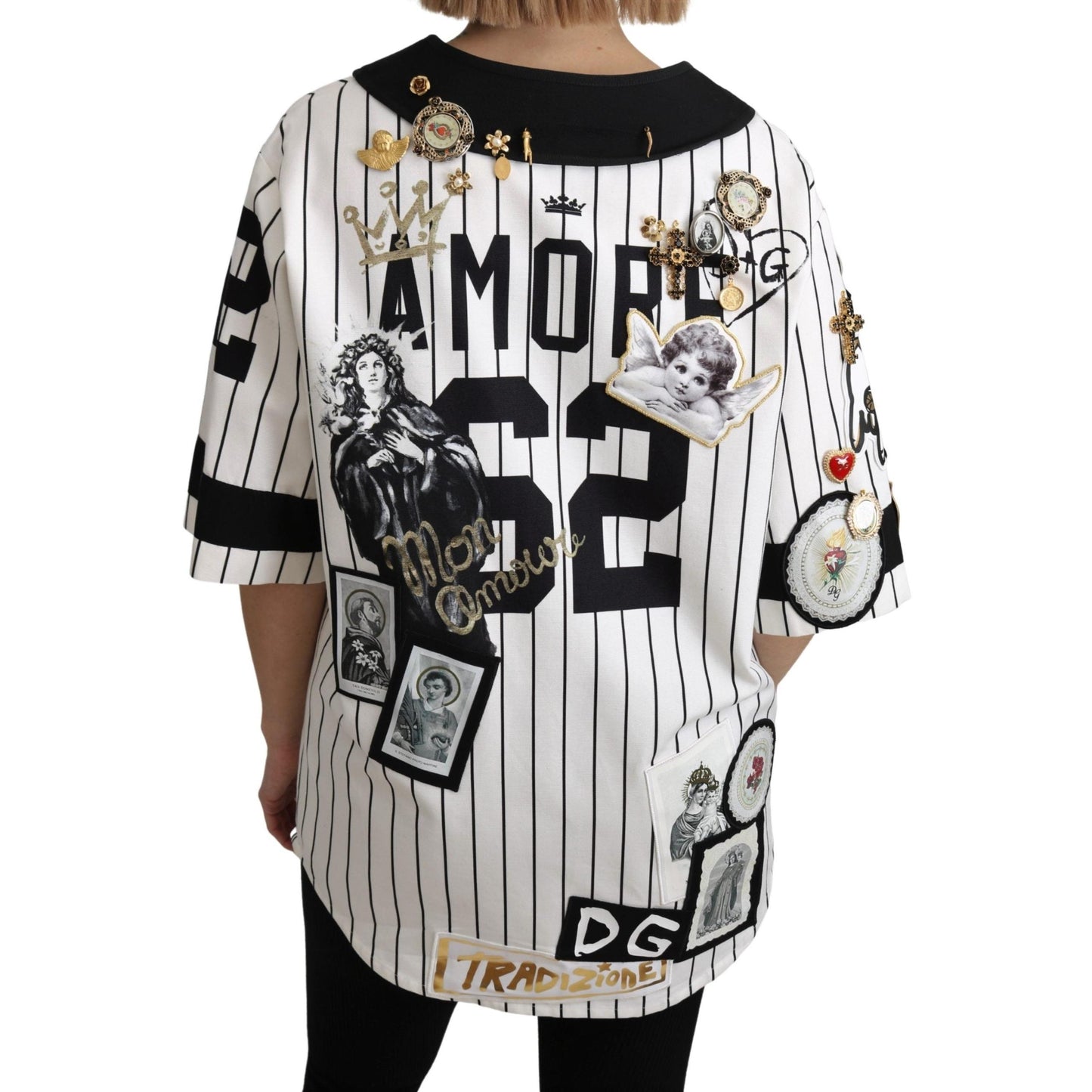 White and black Blouse Cotton Crystal Charms Amore Shirt