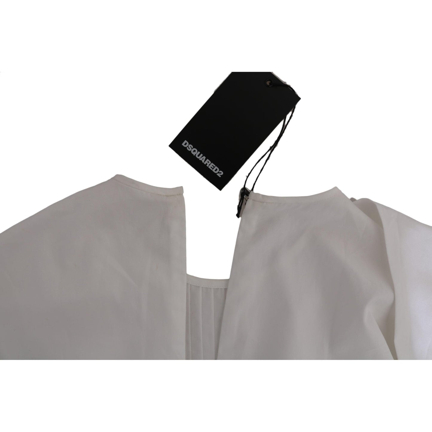 White Crew Neck Long Sleeve Cotton Blouse